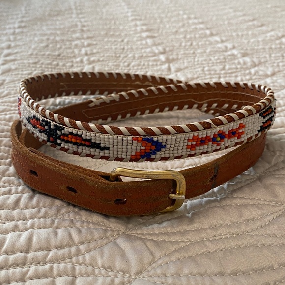 Vintage Accessories - Vintage Beaded Brown Leather Belt